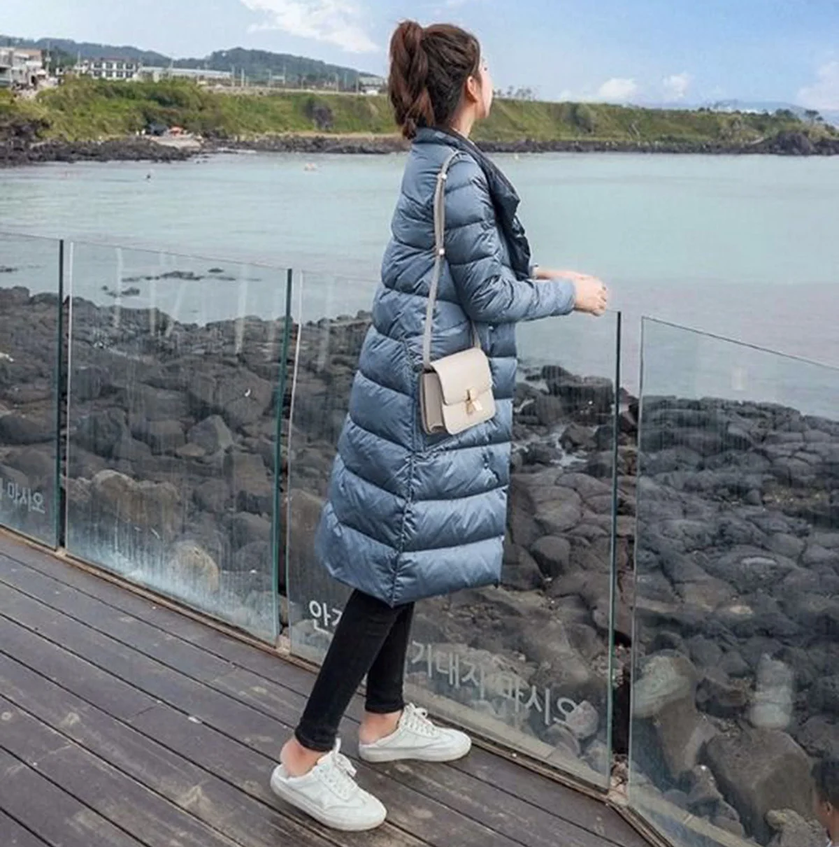 Warm Jacket Women Double Sided Down Long Jacket Winter Turtleneck White Duck Down Coat Double Breasted Warm Parkas Snow Outwear