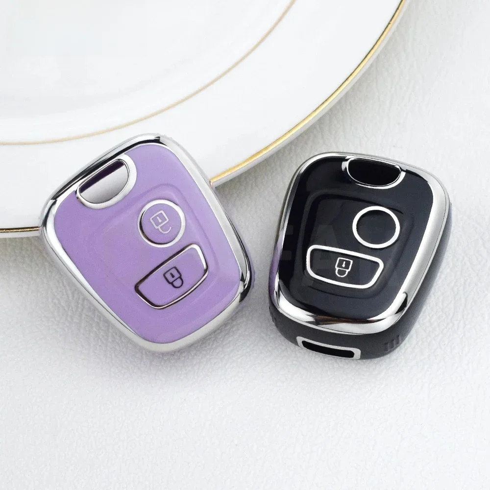 Coque de clé télécommande de voiture en TPU à 2 boutons, pour Peugeot 206 207 307 408 607, citroën C1 C2 C3 C4, Xsara Picasso