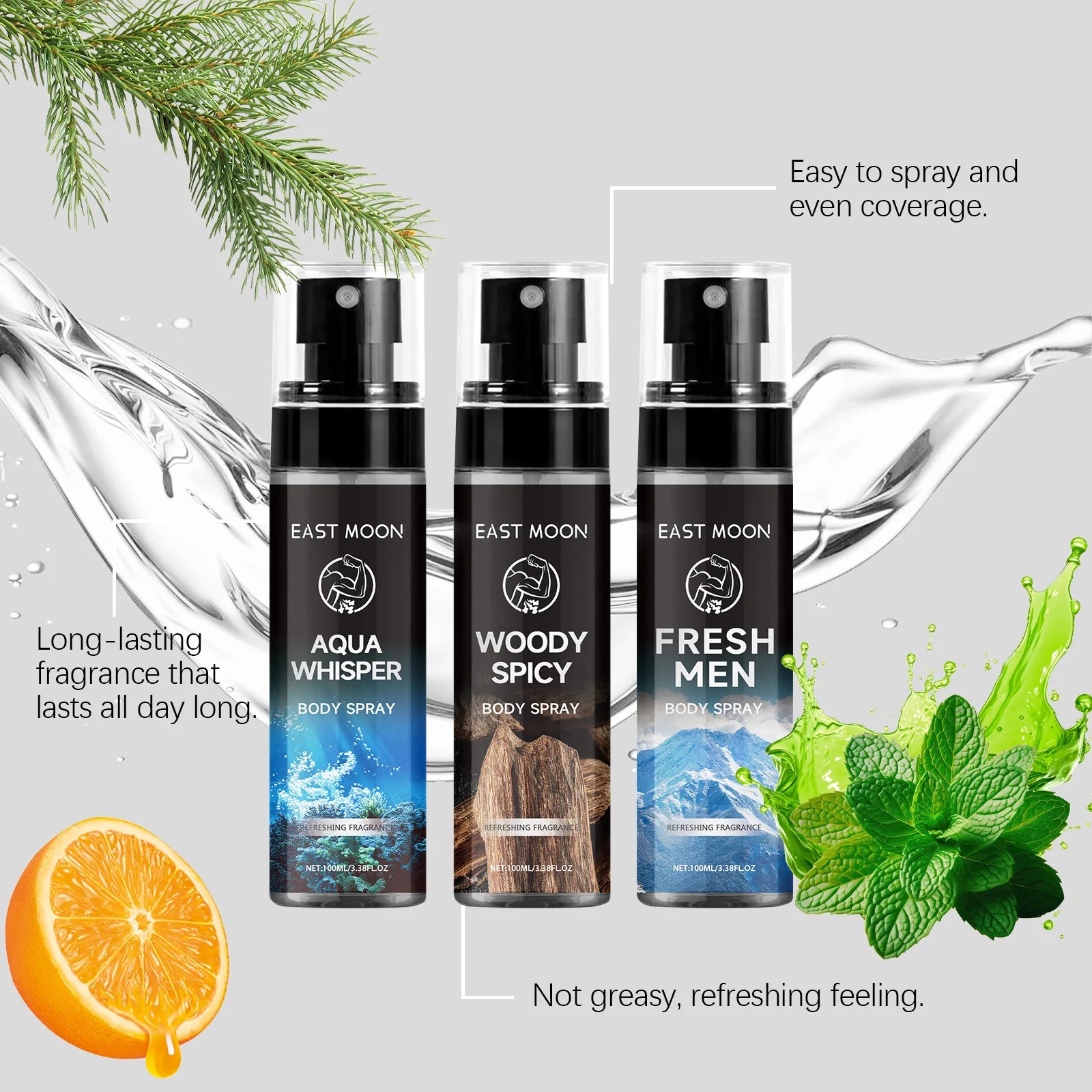 East Moon 100 مللي رذاذ عطر رجالي من خشب الصندل مزيل عرق يدوم طويلاً رائحة منعشة لرائحة الجسم إزالة رذاذ عطر الرجل #2