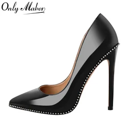 Onlymaker Women Patent Leather Pumps Pointed Toe10CM 12CM Thin Heels Lady Big Size Shoes