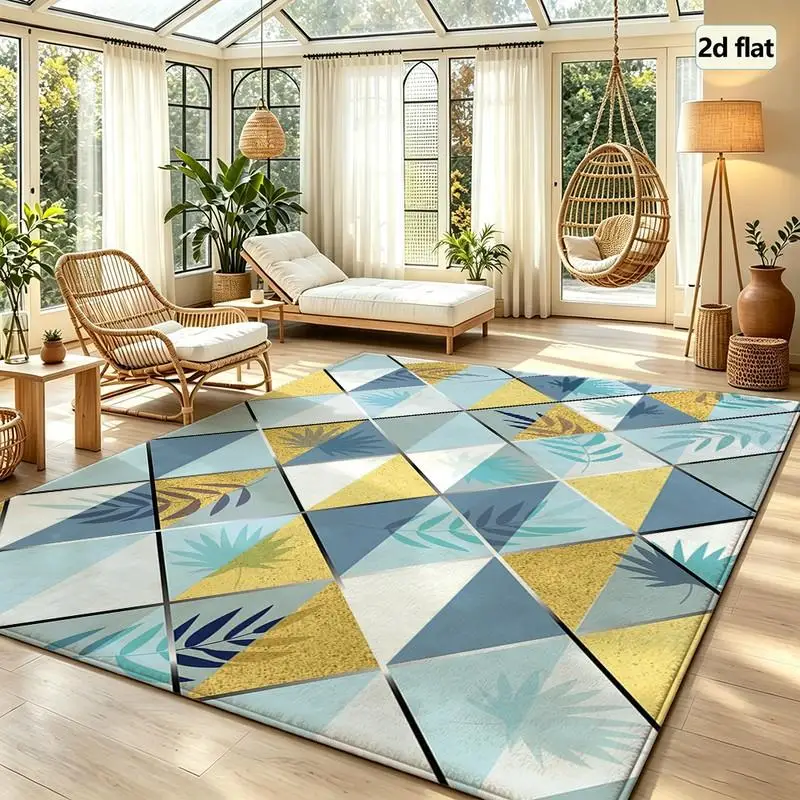 1PC Geometric Palm Leaf Pattern Blue Yellow Gray Area Rug Rugs For Bedroom Front Porch Rugs Large Front Door Mat Outside Entrance Western Washable Rug Boho Area Rug Bathroom Dining Room Bedroom Kitchen