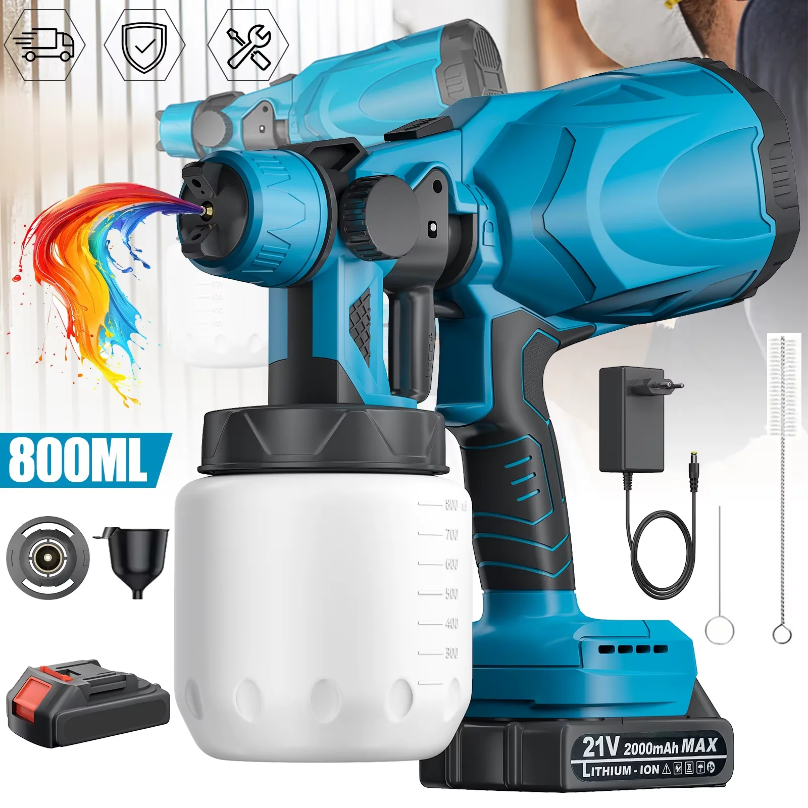 Elektryczny pistolet natryskowy do farb 21V z baterią litową, mały, domowy, ładowalny, narzędzie do malowania, pistolet natryskowy do farb lateksowych, maszyna do natryskiwania farb.