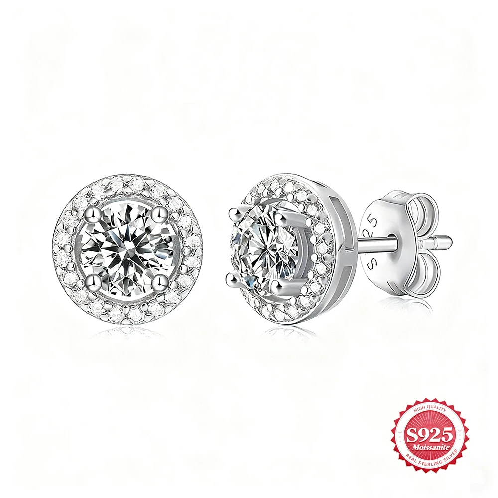 

D VVS Lab-Created Moissanite Friction Stud Earring S925 Sterling Silver Golden Plating Ethic Synthetic Moissanite Round Brillian