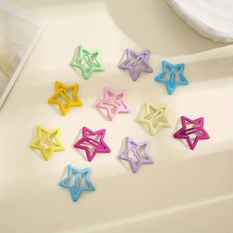12pcs Cartoon Drop Glue Star Hair Clip, Pentagram Shape Hair Clips For Girls Kids Children