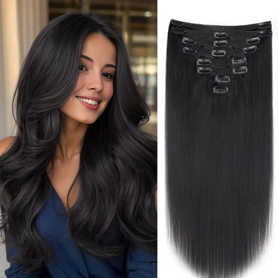Extensiones de Cabello Humano 100% Naturales con Clip, Lisas y Sedosas, Color Marrón Claro, Ombre Miel, Negras, para Mujer, con Clip, para Cabeza Completa