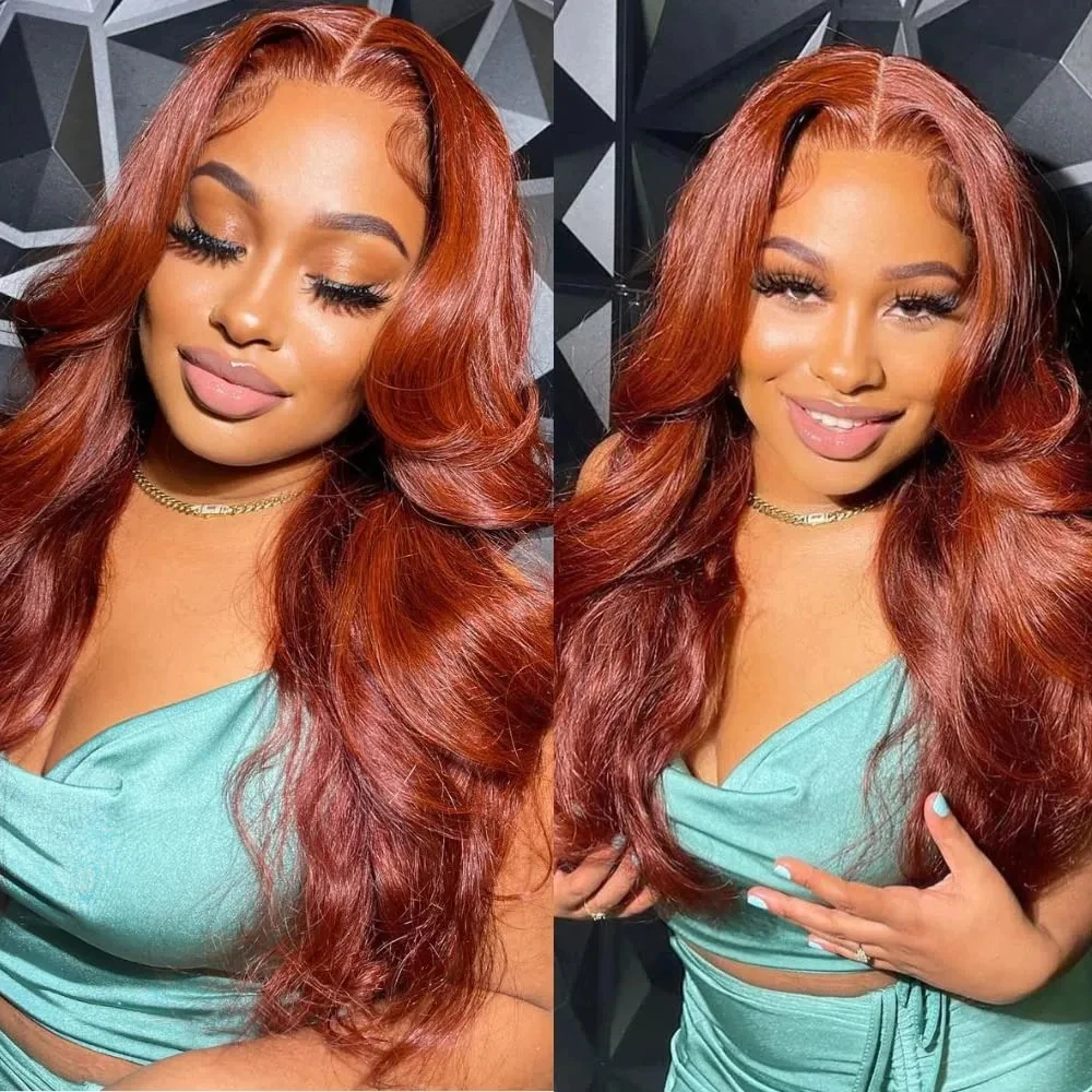 250 Density Reddish Brown 13x6 HD Lace Front Wigs Human Hair Red Colored Body Wave PrePlucked 13X4 Lace Frontal Wig For Women