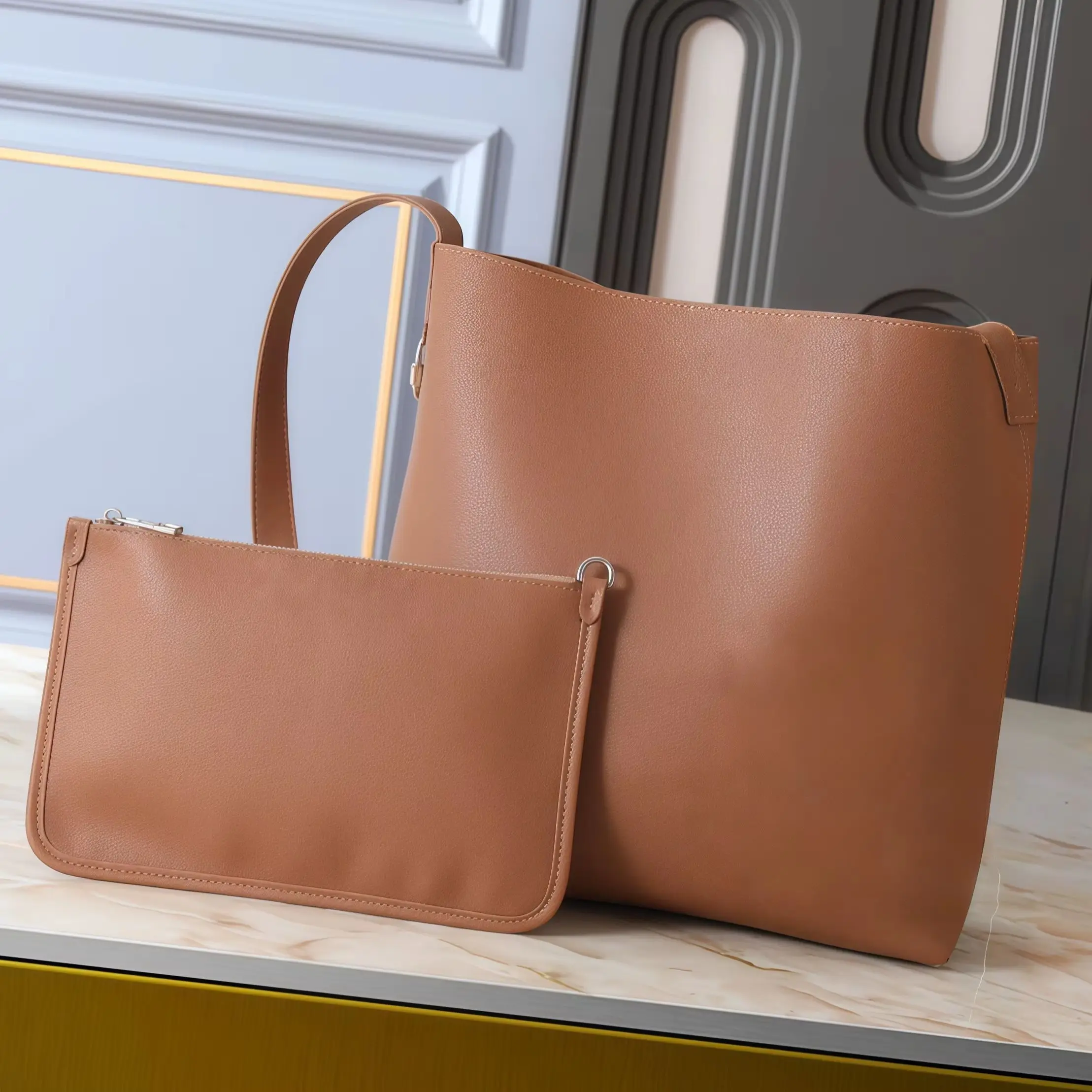 

2025 New Style Handbag with Wallet Shoulder Bag Extra Large Capacity Smooth Grain Leather Detachable Suede 30 x 33 x 15.5 CM