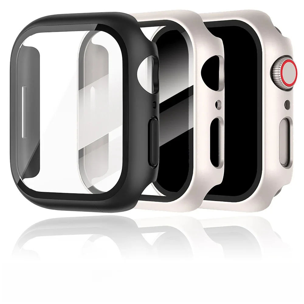 Etui do Apple Watch 38MM 42MM 40MM 44MM 41MM 45M Pokrowiec ochronny Matte Hard PC Bumper Frame Glass iWatch 9 8 7 6 5 SE 4 3 — zdjęcie 2