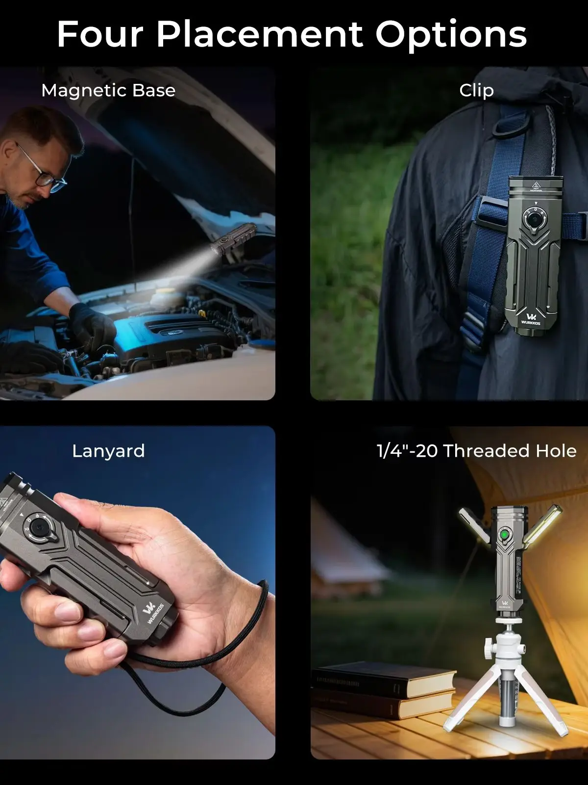 Wurkkos HD02 LED-Taschenlampe, 3200 Lumen, EDC-Taschenlampe, USB-C-Akku, faltbare Seitenlampe, magnetische Basis, geeignet für Camping, Jagd, Wandern und Beleuchtung