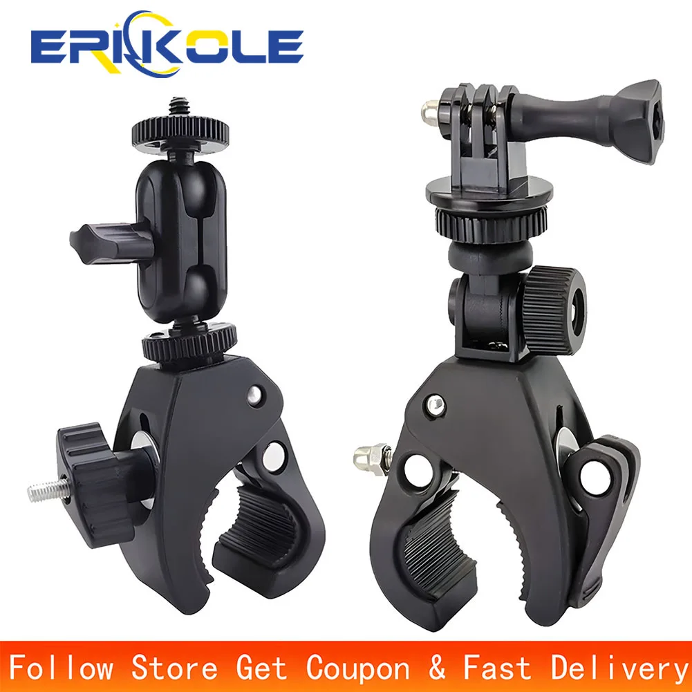 Adjustable Bike Motorcycle Handlebar Camera Mount Tripod Clip Adapter for GoPro/DJI Action Cameras & Live Stream Vlog Accessory