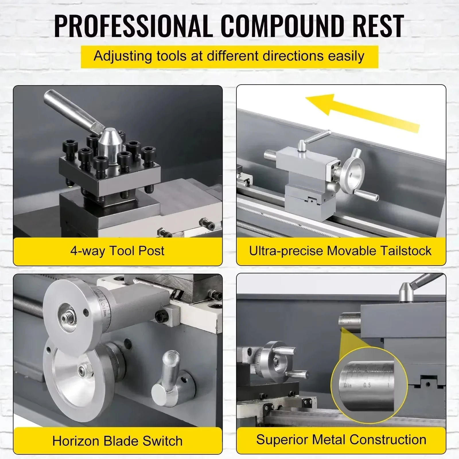 ONEHAPPY Commercial 750W Mini Metal Lathe, 220x750mm, CVT, LED for Table Turning