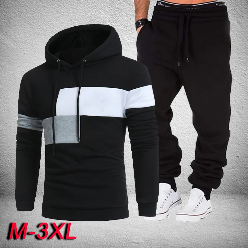 Fashion Men Tracksuits Hoodies Suit Autumn Winter Men Hooded Sweater and Sweatpants Two Piece Set Plus Size Men\'s Clothing