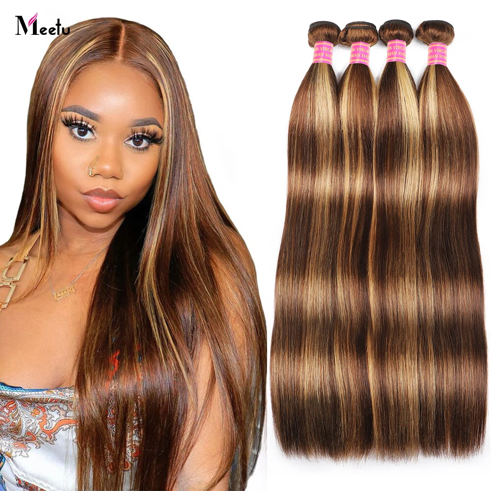 

Meetu Highlight Bundles Straight Hair Bundles Remy Hair Weave Brazilian Human Hair Bundles Ombre Piano Color Hair Extensions