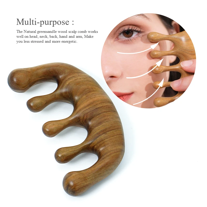 Body Meridian Massage Combs Sandalwood Five Wide Tooth Acupuncture Therapy Handleless Blood Circulation Anti-static Smooth Hair