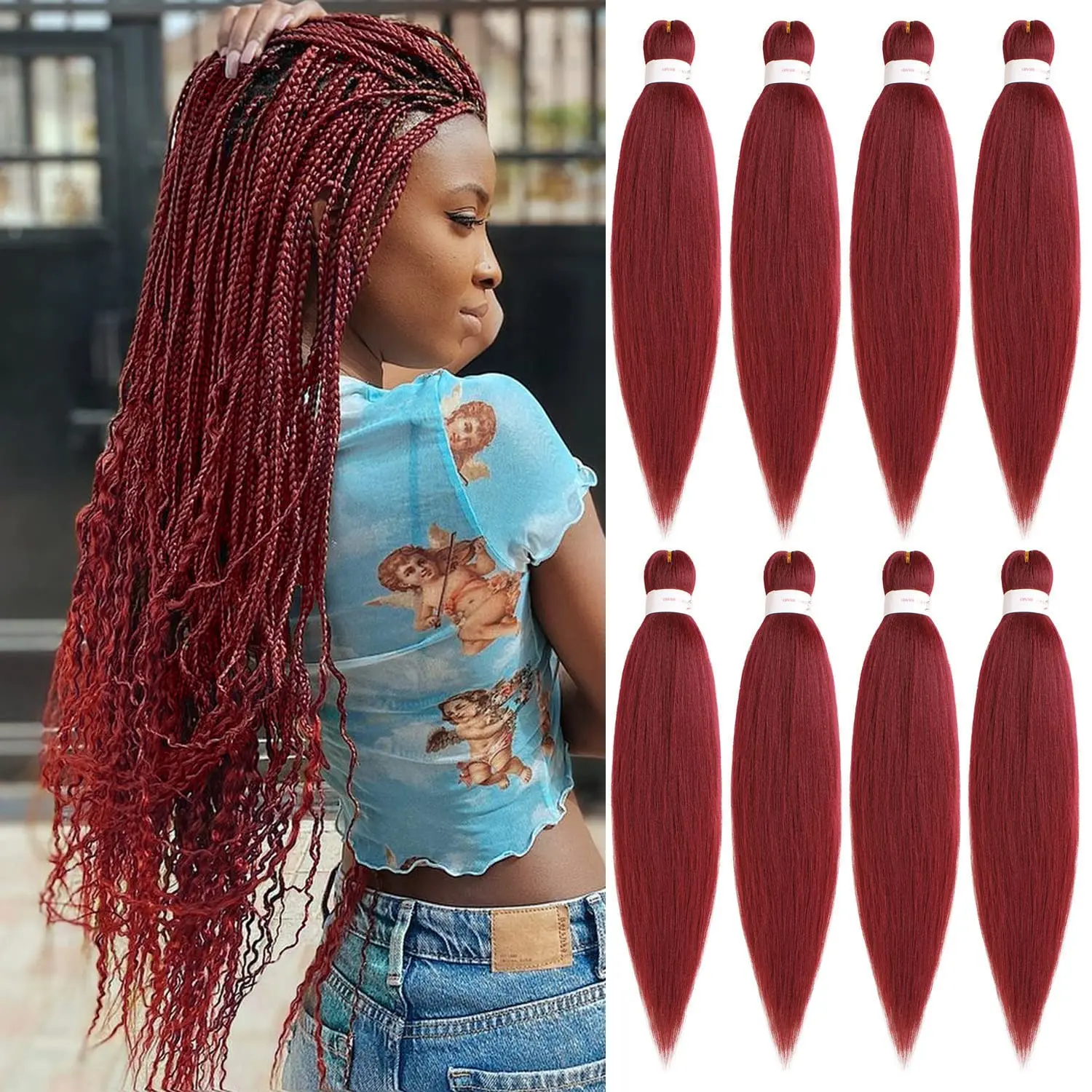 Extensiones de pelo sintético para trenzas, trenza de pelo de Kanekalon degradado de 26 pulgadas, fibra de baja temperatura, color rosa, Rubio, azul y rojo