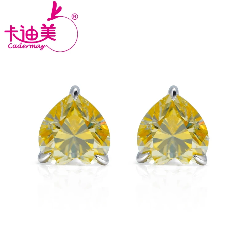 Orecchini a bottone in argento giallo a forma di cuore CADERMAY 4 carati Moissanite regali di gioielli alti per le donne