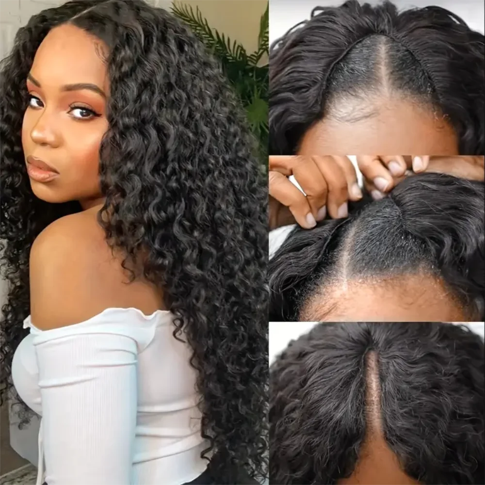 V Part Wig Human Hair Deep Wave No Leave Out Pre Plucked Upgrade U Part Wig For Black Women Glueless Curly V Part Human Hair Wig