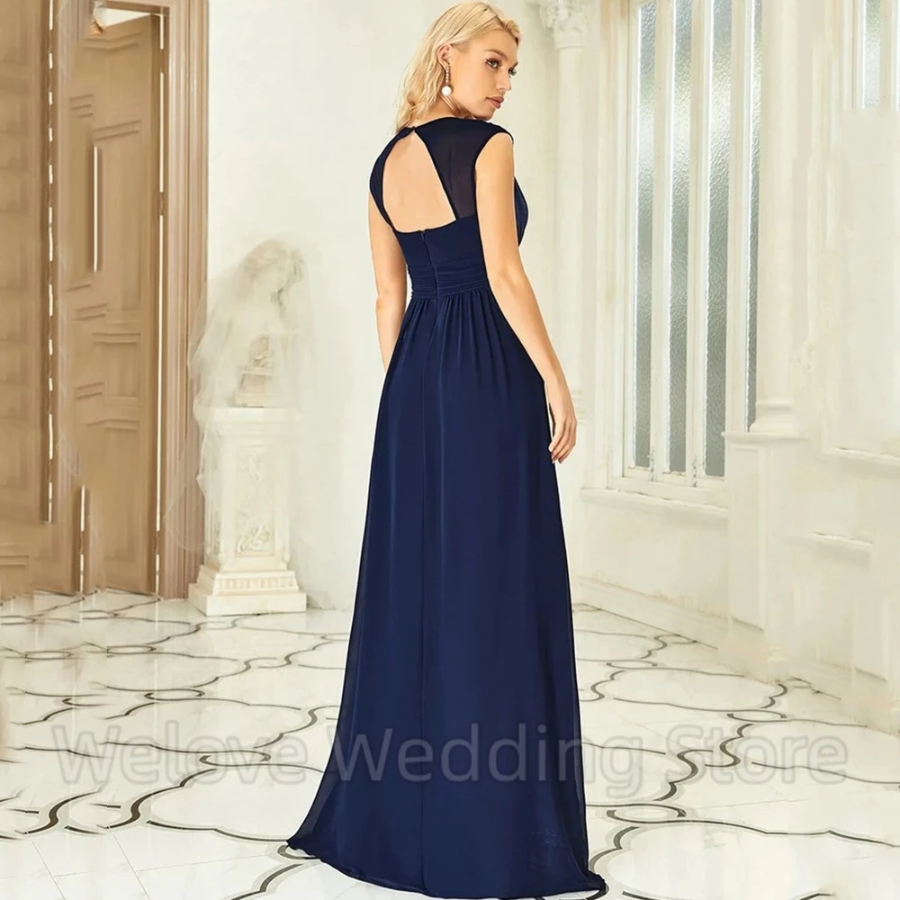 Classic Sleeveless Chiffon A-Line Evening Dresses Sexy Deep V-Neck Pleat and Beaded Belt Floor Length Women Party Custom Gowns