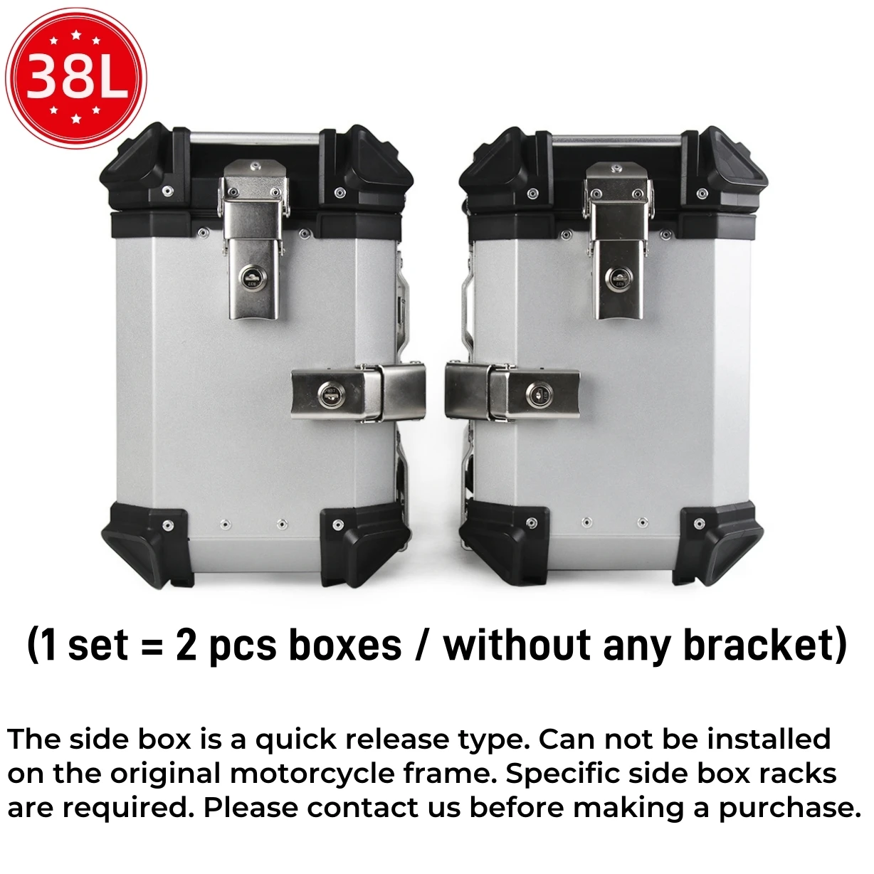 38L Motorcycle Side Box Quick-lock Aluminium Moto Bagagekoffer Zadeltassen Toolbox Fit SW-MOTECH Beugel, niet Fit Originele Rack