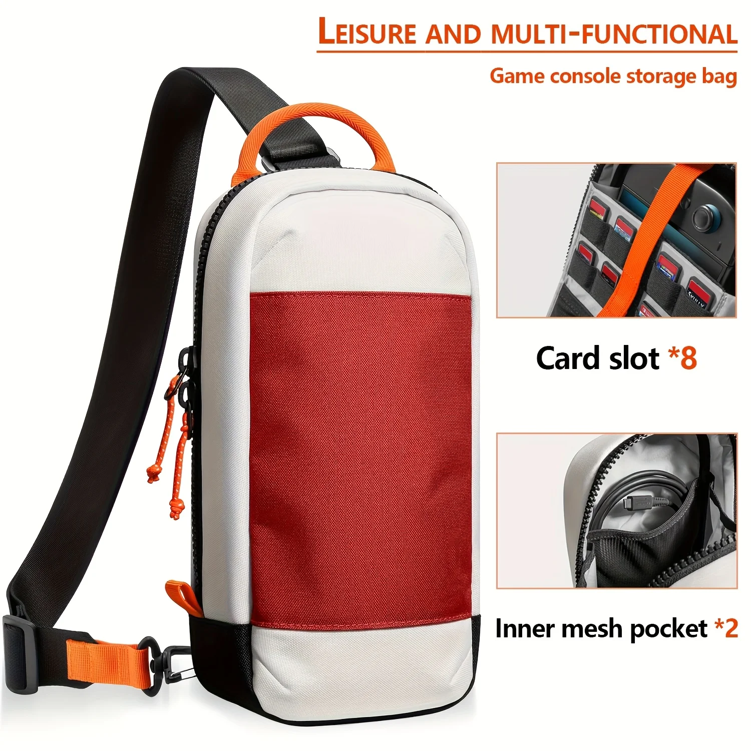 

Casual Men's Multi-Purpose Sling Bag with 8 Card Slots and Gaming Console Compartment Travel Outdoor Camping Fashionable Sports