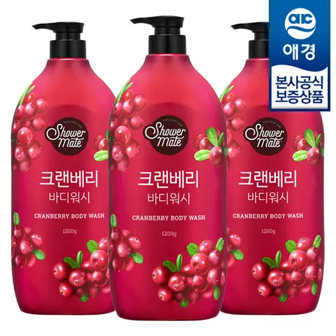 [애경]샤워메이트 내추럴 바디워시 크랜베리 1.2kg x3개