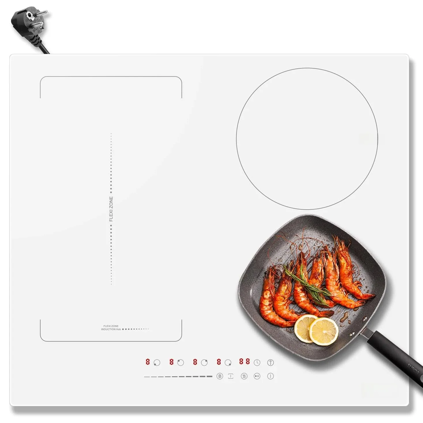Karinear Płyta indukcyjna 4 strefy z wtyczką, 59 cm, 3500 W, białe szkło ceramiczne, strefy kombinowane, sterowanie przesuwne, 9 poziomów mocy — 2