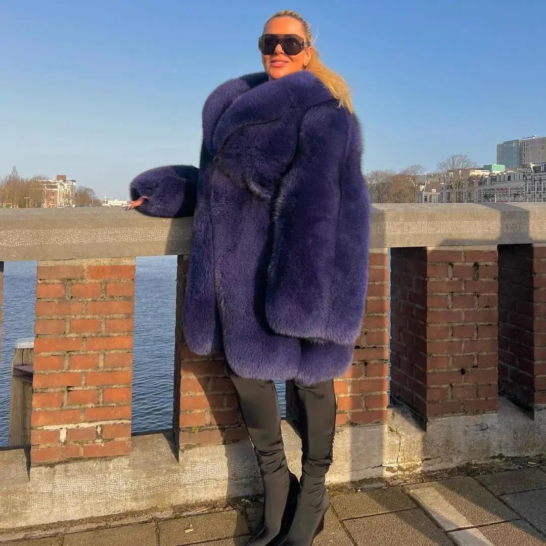 Winter Nieuwe Echte Vossenbontjas Met Dikke Dikke Warme Damesmode Overjassen Luxe Hele Huid Echt Vossenbont Jas Lang