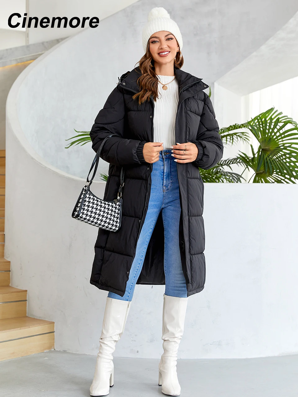 Cinemore-Doudoune longue à capuche pour femme, manteau chaud, parkas unisexes, vêtements féminins à la mode, hiver 2023