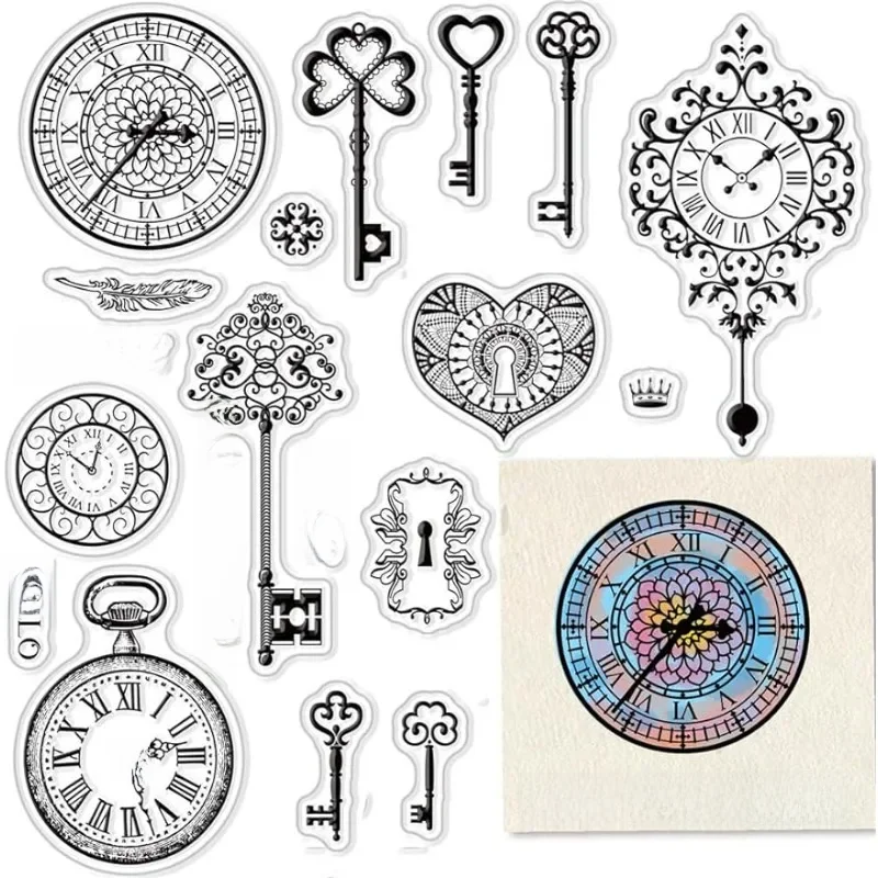 1PC Key Clear Stempel voor het maken van kaarten Decoratie Scrapbooking Benodigdheden Klok Clear Stamps Zakhorloges Transparante rubberen stempels - afbeelding 2