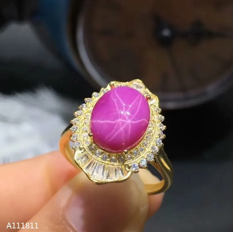 

KJJEAXCMY Jewelry Women's Natural Red Starlight Gemstone Ring 925 Pure Silver Electroplated Full Gold Gift for Girlfriend Christ