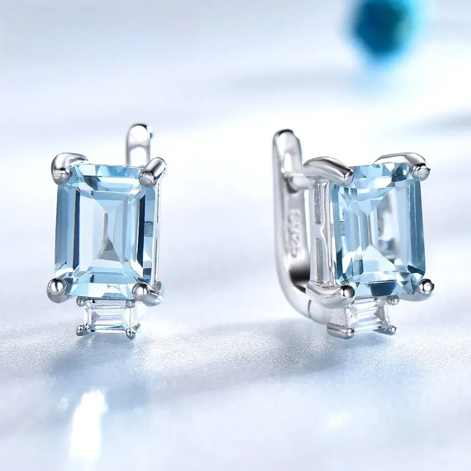UMCHO Sky niebieski Topaz klipsy dla kobiet solidna 925 srebro księżniczka Cut Trendy srebro 925 biżuteria Birthstone prezent — zdjęcie 2