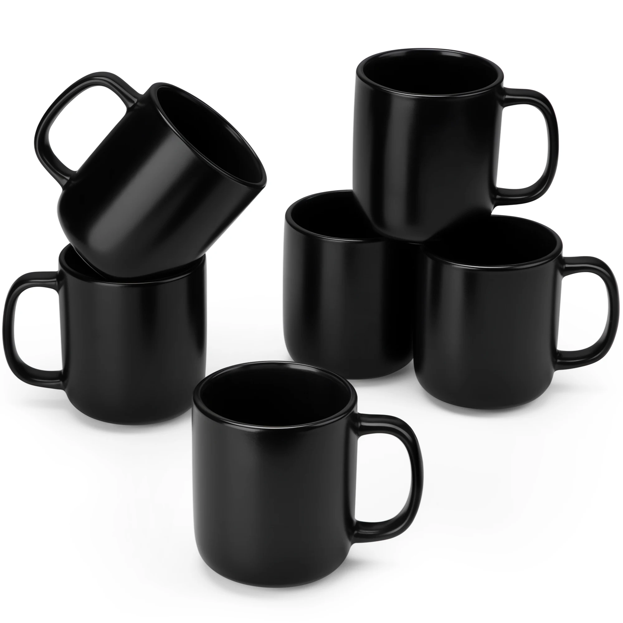 vancasso 6/12-teiliges Playa Kaffeetassen-Set aus Steinzeug, Schwarz, 460 ml Kaffeebecher mit Henkel, perfekt für Kaffee/Tee/Kakao, für 6 Personen