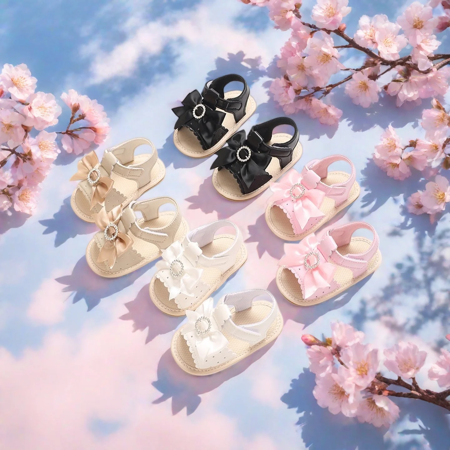 

Sweet 0-18M Baby Shoes With Soft Rubber Soles And Anti Slip Sandals For Summer Cute Bow Decoration For Baby Girls' Walking Shoe