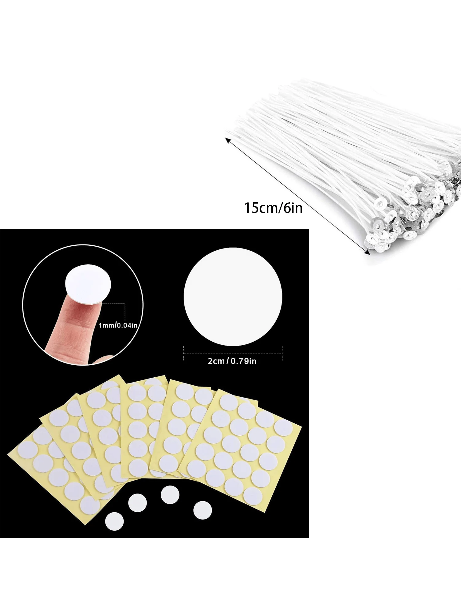 210 Pieces/Set, Contains 100 Pieces 6inch Candle Wick, 100 Pieces Candle Wick Stickers and 10 Pieces Wooden Candle Wick Centering Device for Soy Beeswax Candle Making and Candles DIY