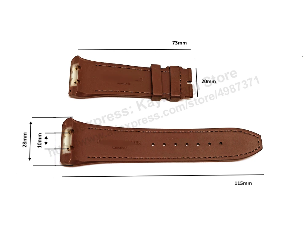 Franck Muller V45 Fits with 28mm Brown Genuine Leather on Brown Rubber Silicone Watch Band Strap