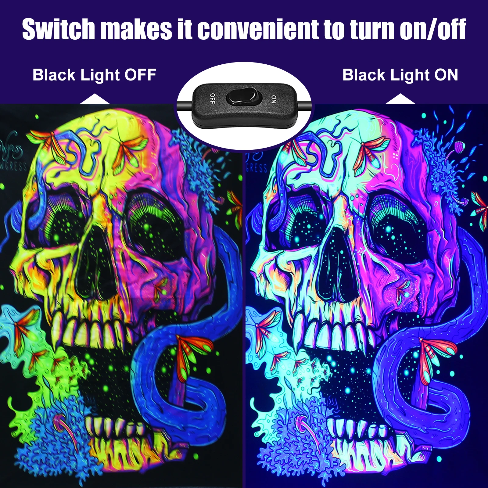 Lumière LED UV noire avec interrupteur à barre lumineuse, lueur dans le noir, fournitures de fête pour Halloween, affiche structurels ente, scène, 50W