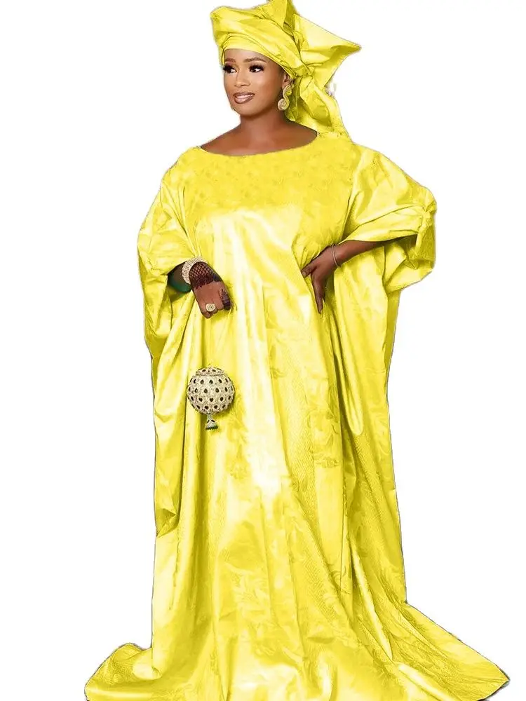 Bazin Riche-Robe Longue avec Écharpe pour Femme Africaine, Tenue de Mariage Originale de Qualité Supérieure, Nigeria 03