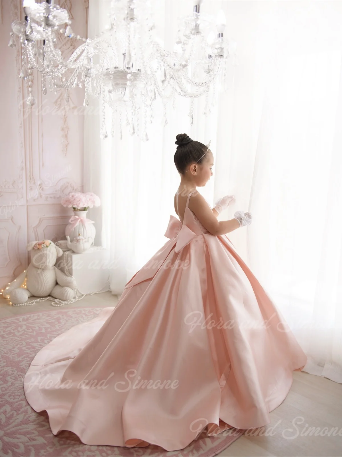 فستان فتاة الزهور مخصص بسيط باللون الوردي بدون أكمام لحفلات الزفاف وحفلات الاستقبال الرسمية وعروض الرقص والعطلات