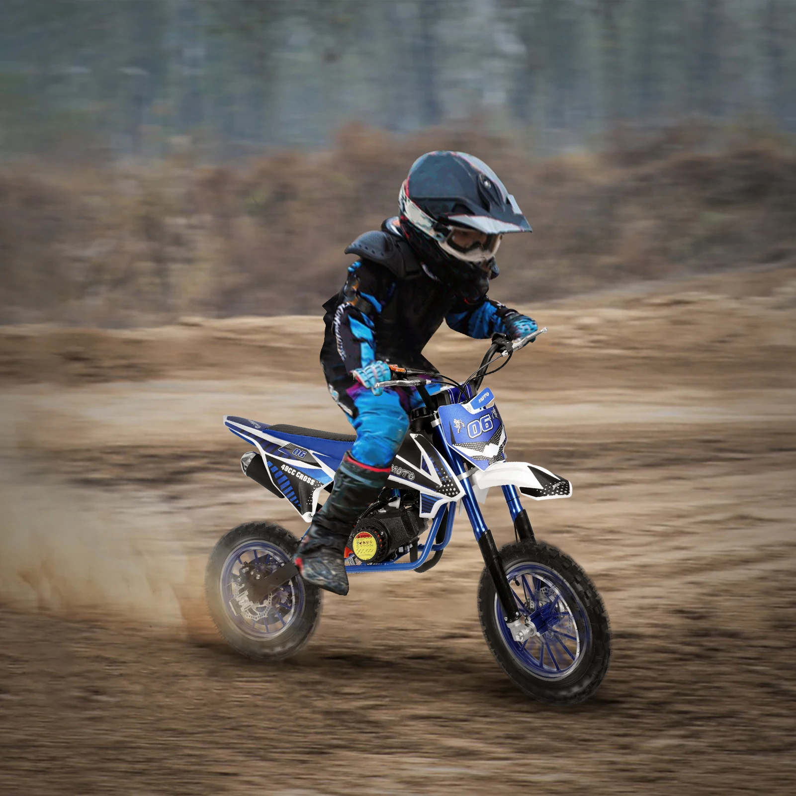 Mini moto tout-terrain pour enfants, vélo de poche, motocross à essence 2 temps, bleu et blanc, 49cc, D343