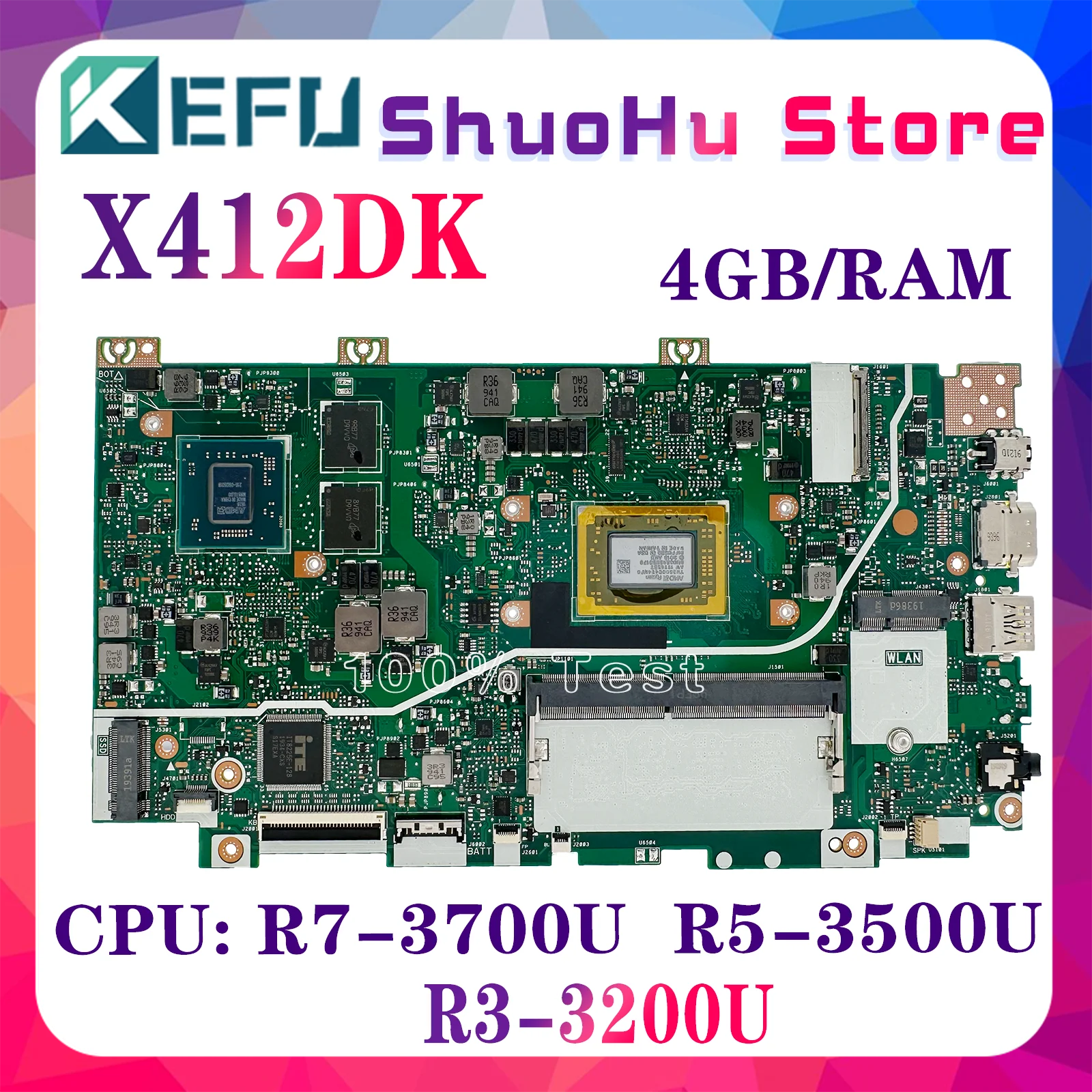 KEFU X412DK Notebook Mainboard, untuk ASUS X412DA A412D F412D X412D Laptop Motherboard dengan R3-3200U R5-3500U R7-3700U 4GB/RAM V2G/GM