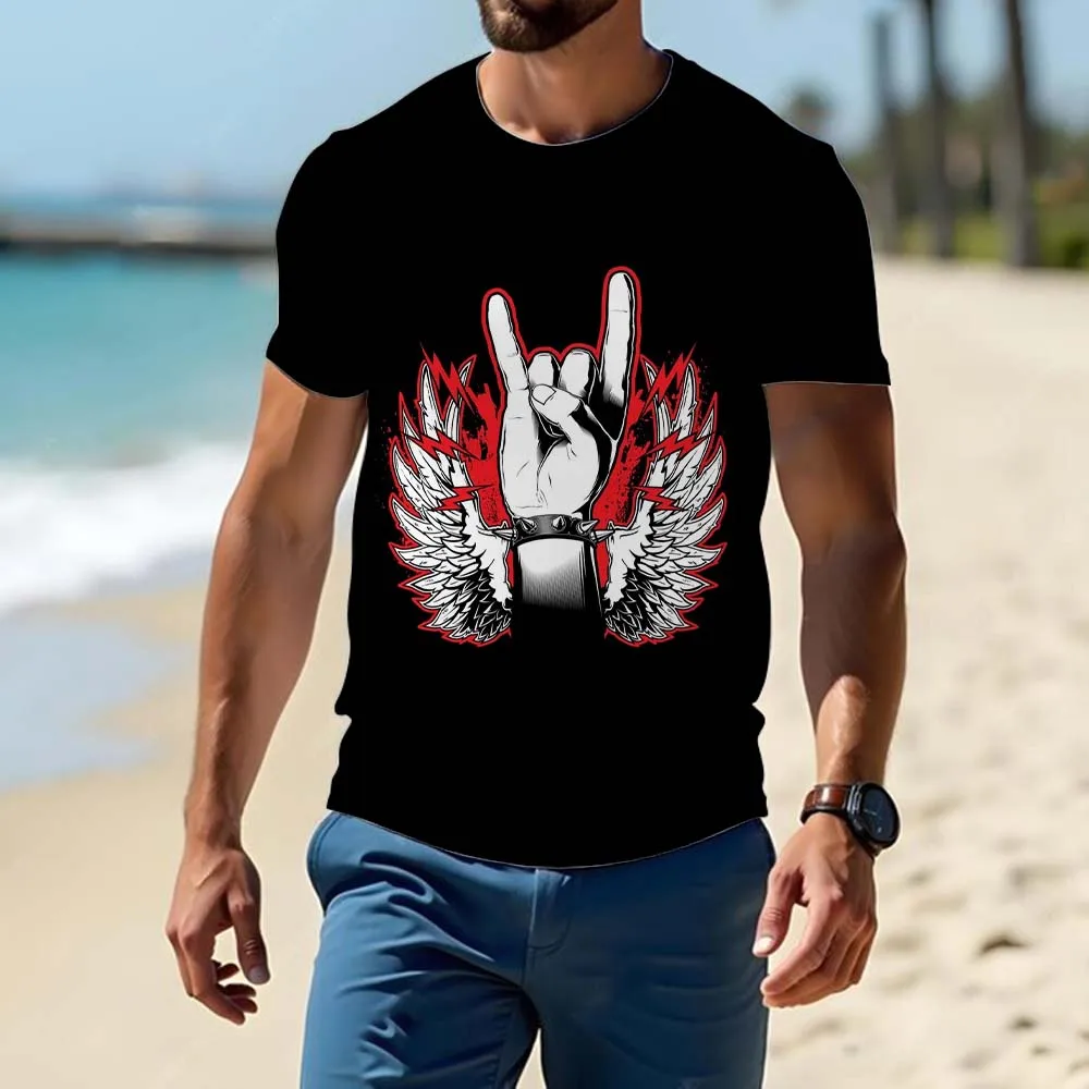 New Trend Men T-shirt, Polyester Loose Short Sleeve, Abstract Hand Gesture 3d Print, Street Fashion O Neck Top, For All Seasons