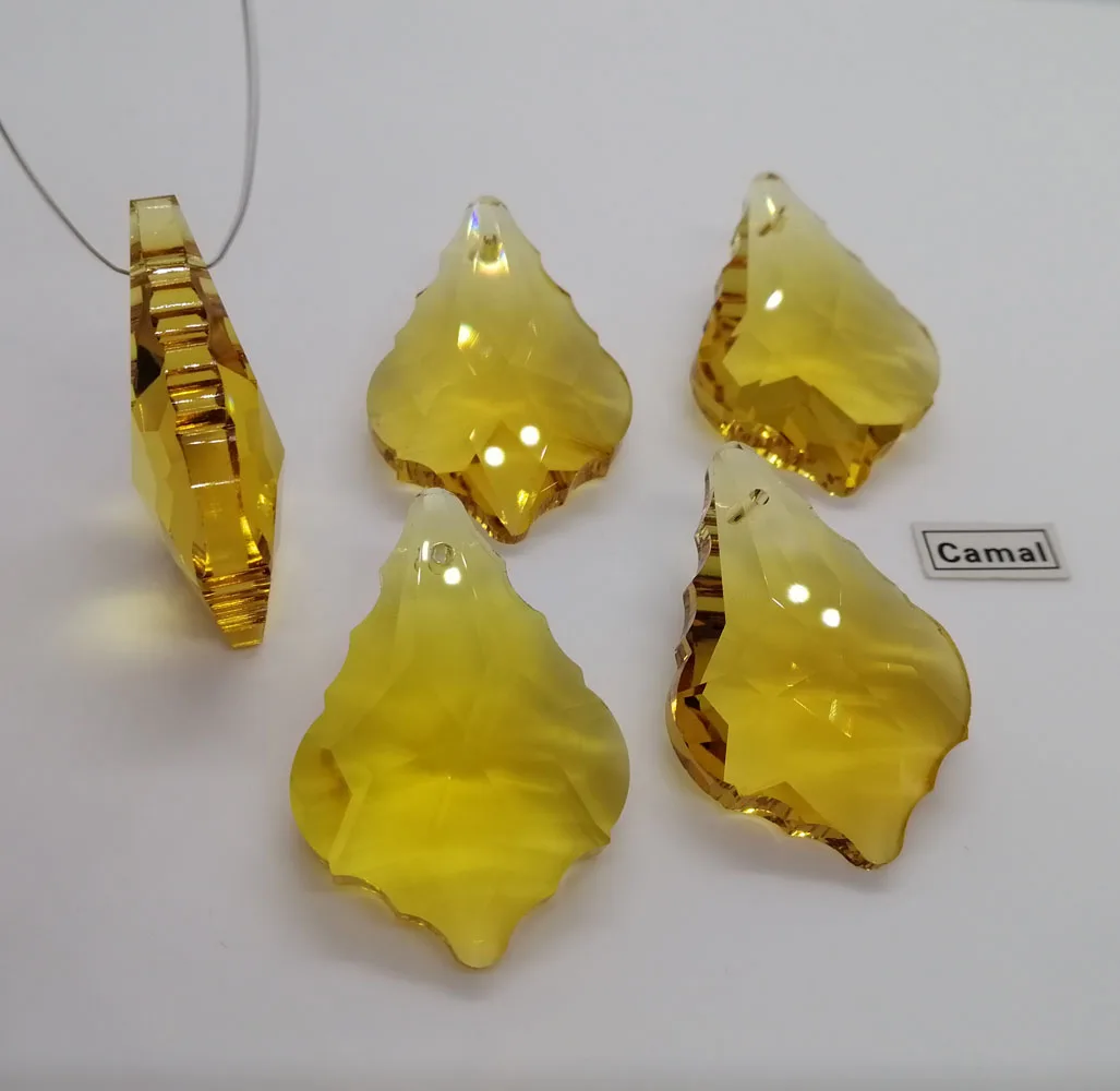 Camal 5PCS 38mm Gold Yellow K9 Maple Leaf Crystal Glass Prisms Pendant Drop SunCatcher Lamp Lighting Chandelier Parts Hanging