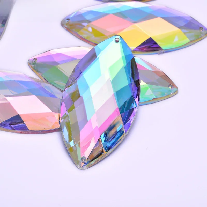 JUNAO 30*62mm Naai Grote Kristal AB Strass Naaien Paard Oog Acryl Stenen Applicaties Platte Achterkant Strass diamant - afbeelding 2