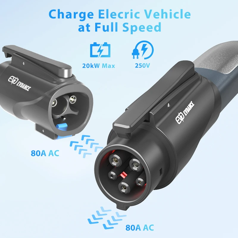 EVDANCE-adaptadores de carga portátiles Tesla a J1772 EV, dispositivos eléctricos para coche, 80A, 20kW, 250V, compatibles con Todos los cargadores