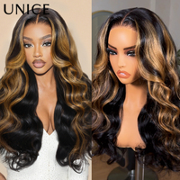 UNice Hair Caramel Blonde Highlight Body Wave Wig 7x5 Pre Cut Pre Bleached Glueless Wig Human Hair Ready To Wear 150% Density