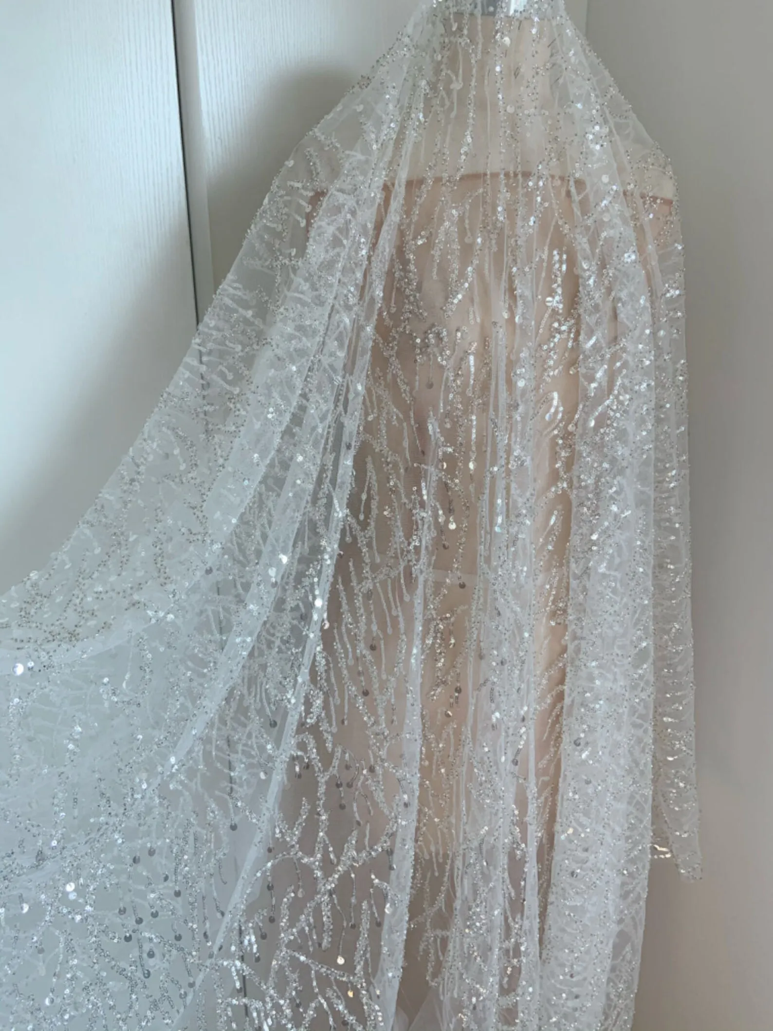 1 Yard Off White Sparkle Heavy Beading Tulle Lace Fabric for Prom Dress, Ball Gowns, Couture, Evening Dress