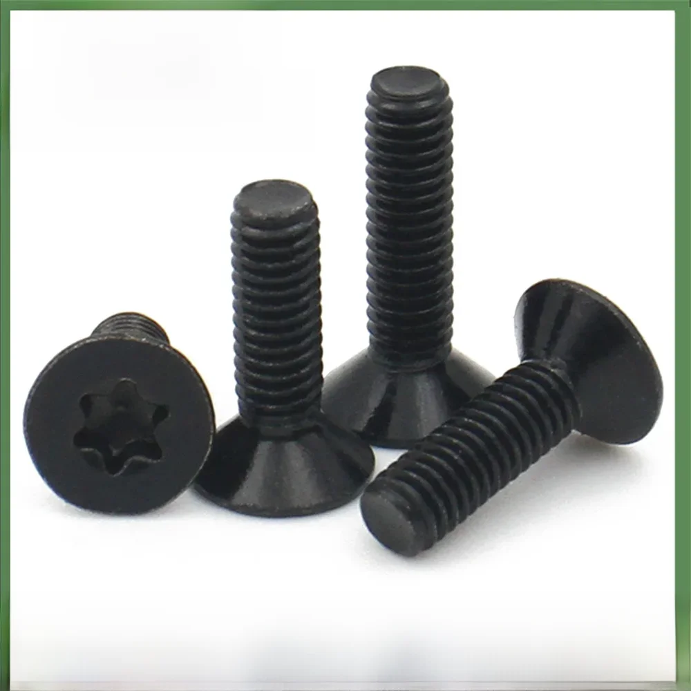 Tête Torx noire en acier inoxydable 304, M2 M2.5 M3 M4 M5 M6 M8 M10, vis à tête fraisée plate, boulon à Six lobes, 10 pièces