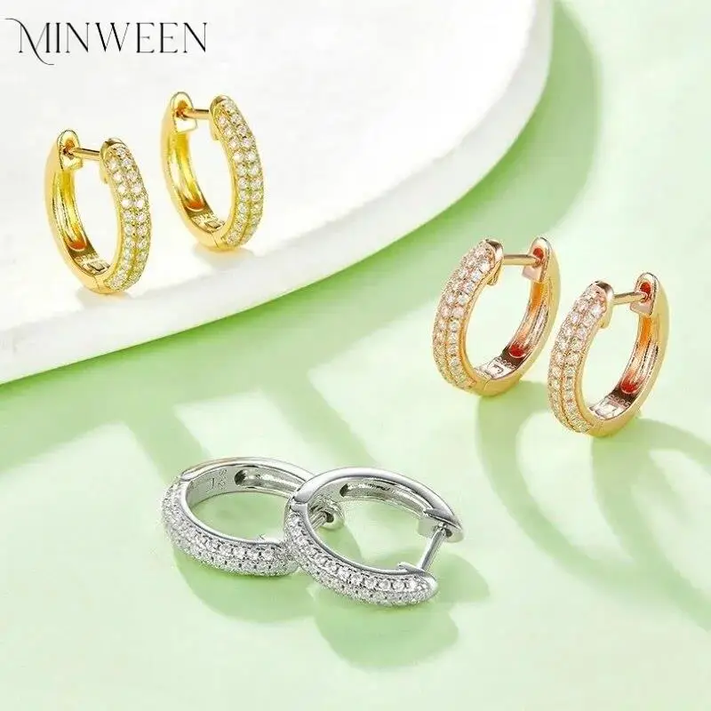 MINWEEN Hoop Earrings Moissanite Earring Yellow Gold Silver 925 Jewelry for Women Gifts