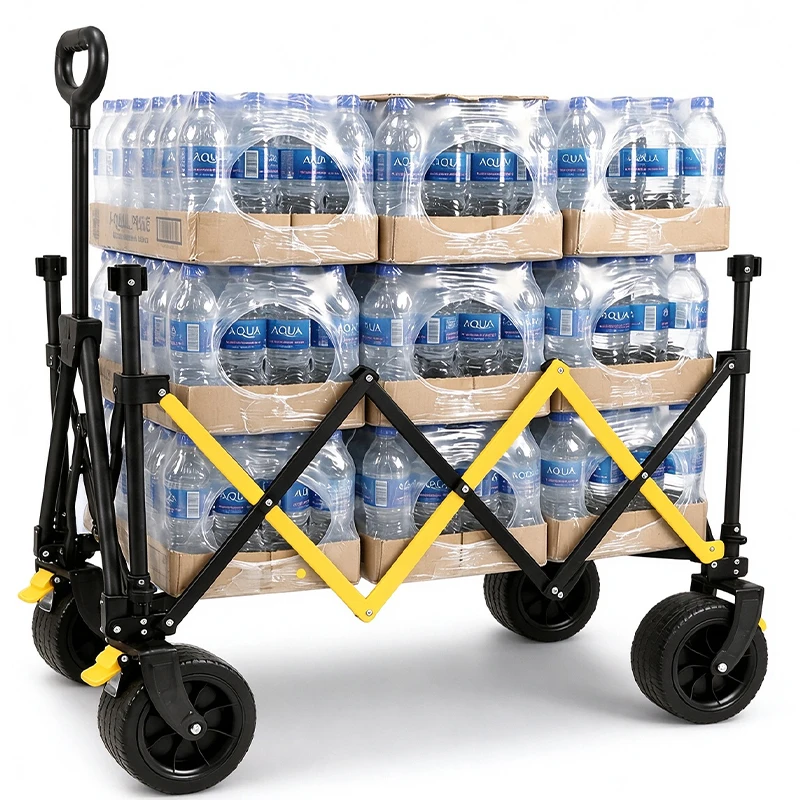 Collapsible Utility Wagon Cart, 635 LBS Strong Load-Bearing Outdoor Trolley with Wide All-Terrain Wheels and Adjustable Pull Handle, Perfect for Camping, Beach, Gardening, Shopping and Picnic Use