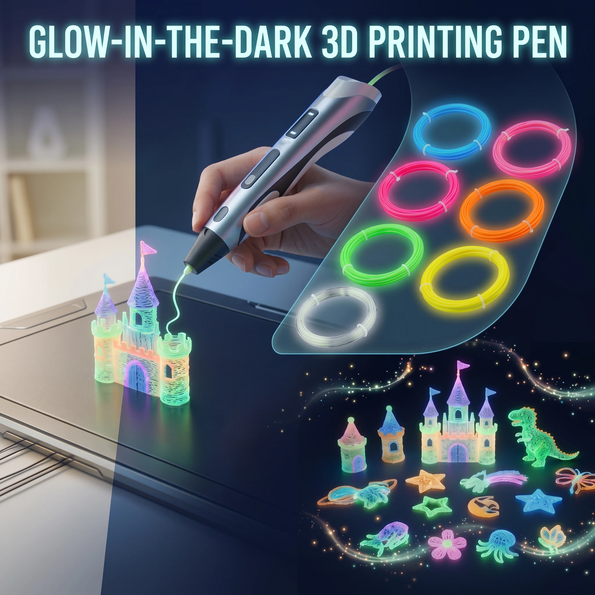 Eco-Friendly Glow-in-the-Dark PLA Filament 1.75mm for 3D Printers And 3D Pens - Reusable 3D Pen Filament Refill